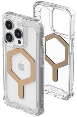URBAN ARMOR GEAR UAG Schutzhülle kompatibel mit iPhone 15 Pro, 15,5 cm (6,1 Zoll), Plyo Ice/Gold, eingebauter Magnet, kompatibel mit MagSafe-Aufladung, robuste, vergilbungsfreie, transparente,