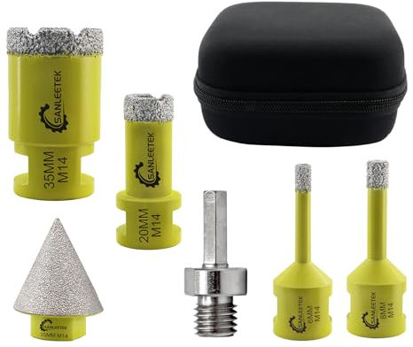 Foret Diamant Kit Trepan Carrelage - 6pcs (6/8/20/35mm+35mm Mèches de Chanfrein+Adaptateur Hexagonal) pour Carrelage Céramique Porcelaine Marbre Granit M14 Filetage SANLEETEK