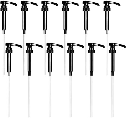 12 Pack Syrup Pump, Coffee Syrup Pump Fits 750ml/25.3Oz, 28-400 Skinny Syrup Pump, Syrup Pump Dispenser for Glasses Bottle Bar Flavoring Shampoo (Black)