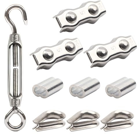 YIKAOMAI® Edelstahl-Drahtspanner M4, Drahtseilspanner-Set für Drahtseil, Spalier, Wäscheleine, Seilgeländer, Markise M5 Kit(OC-Typ M4+M5)