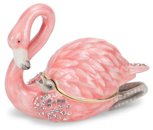 Cottage Garden Handbemalte Schmuckkästchen für Schmuck, Ring, Halskette, Ohrringe, Vintage, 7,6 cm, Sammlerstück, mit Schmucksteinen, rosa Flamingo