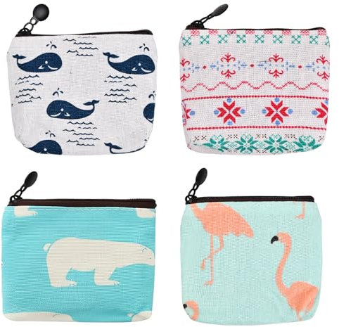 volumoon Petit Porte Monnaie, 4 Pcs Portes Monnaies en Toile, Mignon Petit Pochette Portefeuille avec Fermeture Eclair, Mini Porte Monnaie en Toile, pour Monnaie, Cartes, Clés, Papeterie