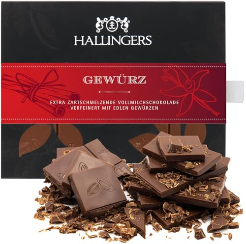 Hallingers Genuss Manufaktur Schokolade Weihnachts-Geschenk - Tafel handgeschöpften Edelkakaos ohne Alkohol edler Karton Gewürz Xmas-Gewürze, Weihnachten für Frauen Männer