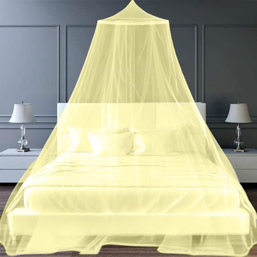 Zanzariera Letto,0.6 * 2.5 * 10.5m Baldacchino per letto Bimbi/matrimoniale/Singolo con Kit completo per sospensione,Baldacchino per letto matrimoniale,Zanzariera campeggio Universale Cupola-Giallo