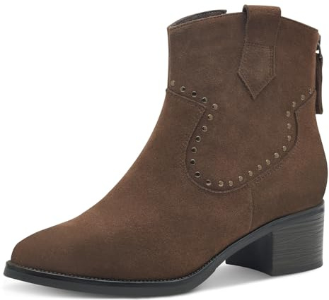 MARCO TOZZI Damen Stiefeletten mit Absatz aus Leder Cowboy, Braun (Cafe), 39 EU