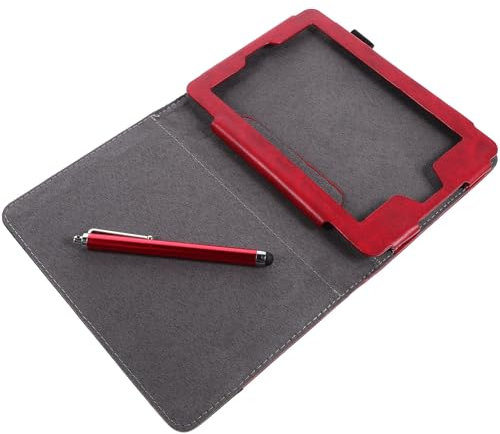 Veemoon Étui De pour Ème Génération Housse E-Reader Cuir avec Facile Aux Boutons Et Ports Couleur Rouge Et Noir Design Élégant Et Aux Rayures