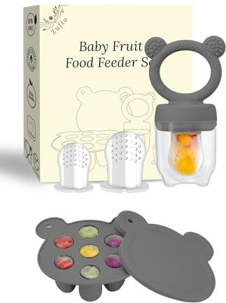 Silikon Fruchtsauger Baby: Schnuller und Muttermilch, Eis am Stiel, Gefrierschrank, Aufbewahrungsbehälter für Babynahrung, Eiswürfel für Babyzahnen und Selbstfütterung (Dark Gray)