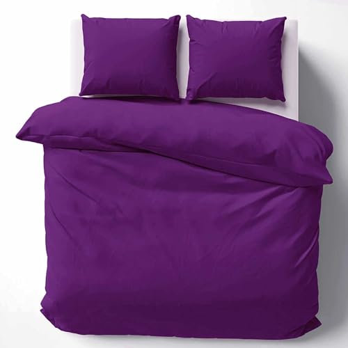 Cotton Castle Bettwäsche Bettgarnitur Bettbezug 100% Baumwolle 135x200 155x220 200x200 200x220, Farbe:Violett, Größe:200 x 220 cm