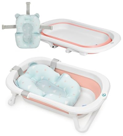 MS BabyWorld - Flex + Cojín Reductor | Bañera Plegable para Bebé con Patas y Cojín Reductor Adaptable | Bañera para Bebé Fácil de Guardar | Portátil para Casa o para Llevar de Viaje