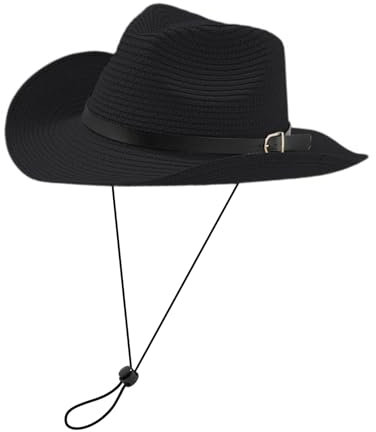 Xiuyer Chapeau Cowboy Western Femme De Paille Adulte Unisexe Soleil Homme Pliable Anti-UV Large Bord Ete (FR/ES, Alpha/Lettres, M, Noir)