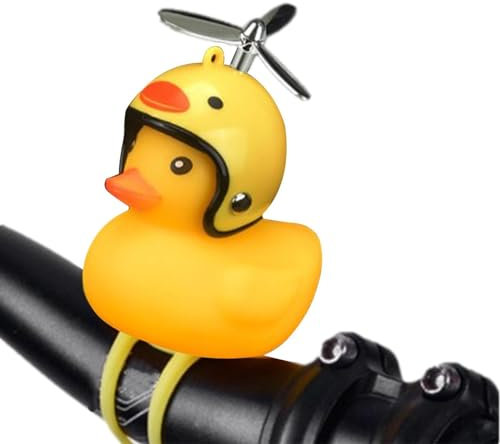 Gelbe Ente Auto Ornament, Fahrrad Quietscheente Mit Helm, Die Süße Fahrradhupe Mit Propeller, Ente Fahrrad Bell Fahrradklingel Fahrraddekorationen, Rubber Bike Deko, Kinder Tier Ente Nett Klingel