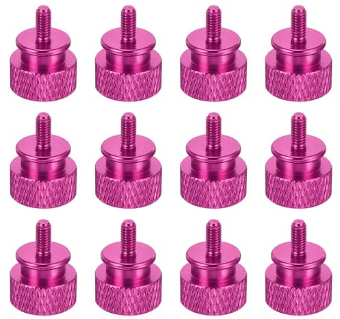sourcing map 12pcs M3x6mm Knurled Thumb Screw Computer Case Threaded Hand Tighten Screws Aluminum Alloy for PC Case, Peach Red