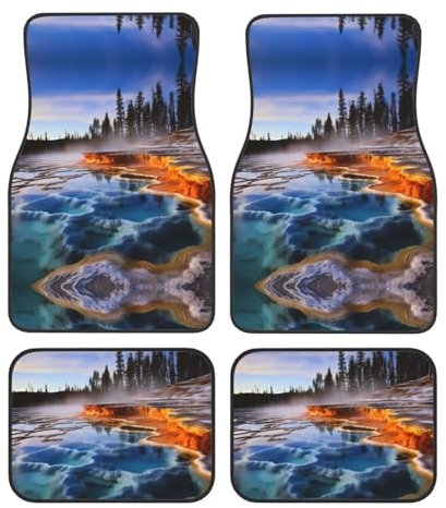 BROLEO Yellowstone Fußmatten mit Nationalpark-Drucken, hochwertig, für alle Autos, leicht zu reinigen, verschönert den Innenraum, schützt das Auto, 4 Stück
