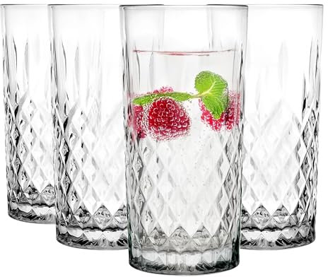 Glasmark Krosno Wassergläser Gläser Trinkgläser Set Longdrink Cocktail Gin Wasser Longdrinkgläser Cocktailgläser Trinkglas Wasserglas Spülmaschinenfest Transparent Mit Kristall Effekt 4 x 300ml