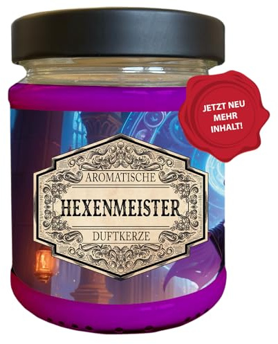 Fantasy Scents Hexenmeister Duftkerze | Pen & Paper | Überraschungswürfel | Dunkel, mystisch & verführerisch | 240 ml veganes Sojawachs | ca. 40 Std. | Apfel, Pflaume & Karamell