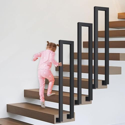 U-Förmiger Treppengeländer Innen und Außen, Handlauf Treppe, Geländer für Balkone Flure Wohnungen Villen (L-Schwarz, 90CM)