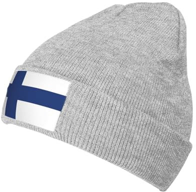 UVBDF Beanie-Mütze mit finnischer Flagge für Herren und Damen, gestrickt, Wintermütze, warm und modisch, Kopfbedeckung für alle Jahreszeiten, grau, Einheitsgröße
