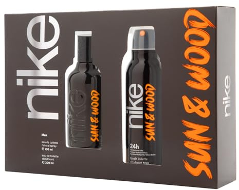 NIKE Sun & Wood Geschenkset für Herren, Eau de Toilette, 100 ml + Deodorant 200 ml, natürliches und männliches Eau de Toilette, holzig-bernsteinfarben, frischer und langanhaltender Duft