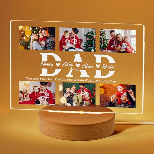 Personalised Dad Fathers Day Photo Gifts Dad Gifts 7 Colors Night Light Plaque Birthday Christmas Photo Gift Photo Gifts Fathers Day Dad Gift from Daughter & Son (Dad)