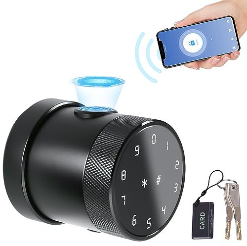 ACAGALA 5-in-1-Smart-Türschloss zum Entsperren, schlüsselloser Zugang, biometrischer Türknauf mit Tastatur, BT Tuya-App, Fernbedienung, Passwort, Fingerabdruck, Türschloss mit IC-Karte