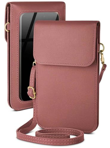 moex Handytasche zum Umhängen für Samsung Galaxy A56 5G kleine Handtasche mit Handyfach und Sichtfenster, 2 extra Fächer Mini PU Leder Handy Umhängetasche Damen CitySling, Rosa