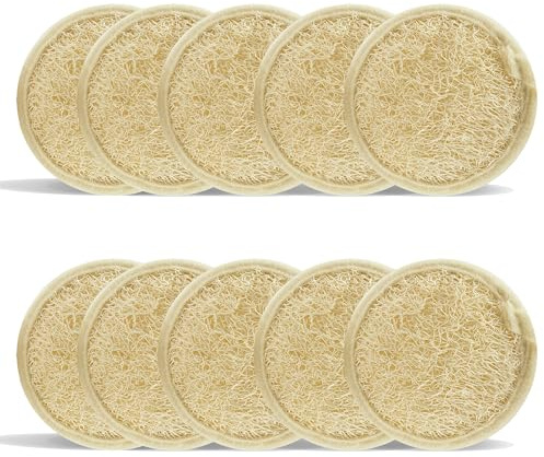 10 Stück Natürlicher Gesicht Luffa Schwamm Peeling Pads, aus umweltfreundlichem und biologisch abbaubarem Dusch-Luffaschwamm, 100% natürlich Körper und Gesichtspeeling Pads für Bad SPA Dusche - 7cm