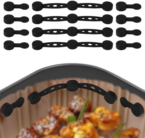 Lyreh 12pcs Air Fryer Magnetic Silicone Buckles Strip, 4 Long and 8 Round Liner Magnets for Holding Parchment Paper Accessories to Prevent Paper from Covering Food or Contacting Heating Element
