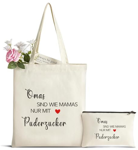 Oma Geschenk Canvas Tragetasche mit Kosmetiktasche, Personalisierte Geschenke für Oma zum Geburtstag Einkaufstasche Handtasche, Geschenk Oma Muttertag, Stofftasche Oma Geburtstagsgeschenk