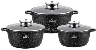 Klönberg 12-teiliges Topfset, antihaftbeschichtet, ideal für alle Herdarten, mit Deckel, schnell aufheizbar, Induktionstöpfe KB4021 (Schwarz, 6)