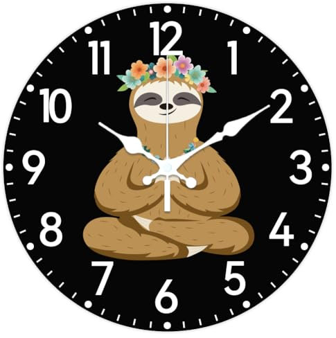 CHGCRAFT Cartoon Yoga Faultier Muster Wanduhr 12 Zoll Nicht Tickende Uhren Runde Wanduhr zum Aufhängen Batteriebetrieben für Schlafzimmer Wohnzimmer Küche Büro