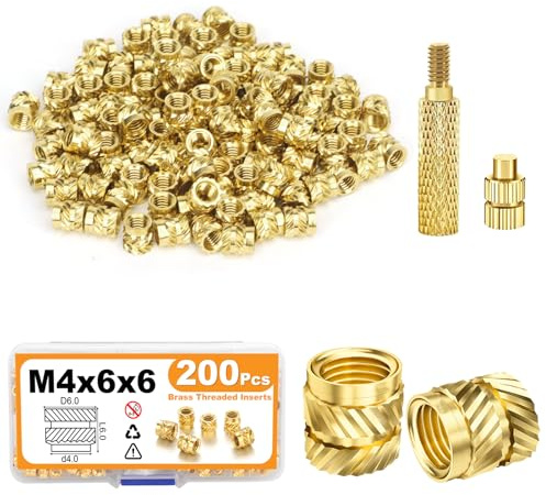 YOMKILU 202 Stück Gewindeeinsatz Set, M4 Messing Einschmelzgewinde mit Lötkolben Einschmelzhilfe, Gerändelt Einpressmuttern Gewindebuchse Threaded Inserts für 3D-Drucker Kunststoffteile