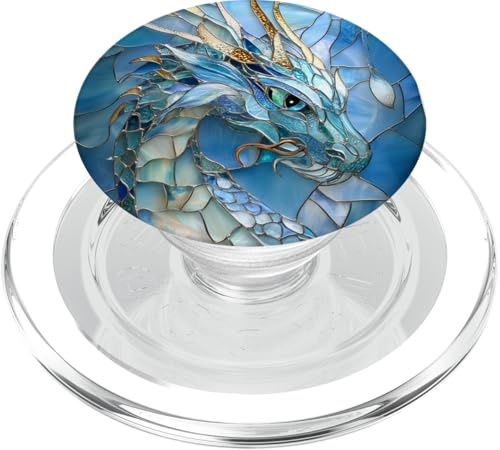 Drache hellblau gebeiztes Wasser Fantasy Kreatur PopSockets PopGrip für MagSafe