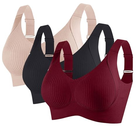 EMATOP 3er Pack BH Damen ohne Bügel Brüste Sport Push Up BHS Nahtlose Unterwäsche Weich Bequem Bralette Baumwolle Einfarbig Crop Top Klassische Verstellbarer Bra für Yoga Fitness Joggen