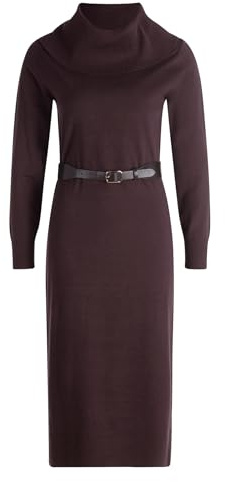 zero Damen Strickkleid mit Gürtel 40, Chocolate Plum