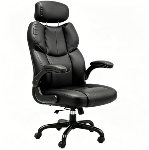 naspaluro Ergonomischer Bürostuhl aus PU-Leder, Chefsessel mit Kopfstütze, Hochklappbaren Armlehnen, Wippfunktion, Höhenverstellbar, Belastbar bis 180 kg, Office Chair für Büro Computer Chefsessel