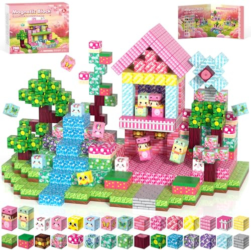Kryzomat Magnetische Bausteine 200 Stück, Magnetbausteine Garten Thema | Magnetic Building Blocks für Kinder, Magnet Bausteine für Mädchen Jungen, Magnet Spielzeug ab 3 Jahre, Geschenk für Mädchen