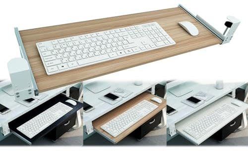 IXMLDAXD Keyboard Tray， 3 Colours Wooden Tray For Support Keyboard And Mouses, 55/65/75x30cm Platforms Under Desk Pull-out Holder(White,65x30cm(26x12Inch))