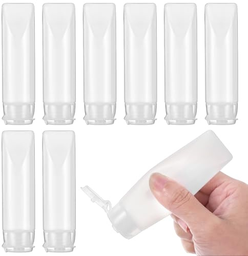 Quilax 8Pcs Refillable Mini Travel Bottles for Toiletries, 30ML Small Squeeze Travel Bottles, Refillable Toothpaste Tube TSA Approved for Traveling Skincare Cosmetics