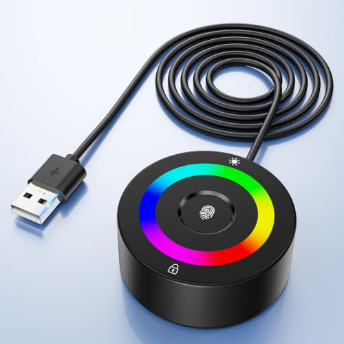 USB Fingerprint Reader for Windows 10/11/12 ONLY, RGB Light Up Windows Hello Fingerprint Scanner with 5FT Extension Cable,Match-in-Sensor Security, Plug and Play for Laptop/PC(Not for Mac/Linux)