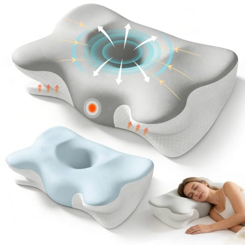 EASICUTI Nackenkissen Kopfkissen, Ergonomisches Kissen mit 2 kühlenden Waschbaren Bezügen Memory Foam Nackenstützkissen Schmetterlingskissen für Seiten, Rücken & Bauchschläfer, 2 Höhenstufen