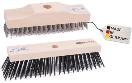 BawiTec Stahldrahtbesen + Stahldrahtschrubber im Set Stahldraht Schrubber Besen mit Stielloch 6-reihig Drahtbesen Drahtschrubber Metallbesen Metallschrubber