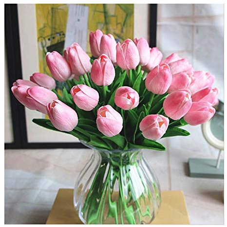SHINE-CO LIGHTING Künstliche PU-Tulpen, fühlt Sich echt an, Blumenarrangement, Blumensträuße für Zuhause, Büro, Hochzeitsdekoration (Rosa)