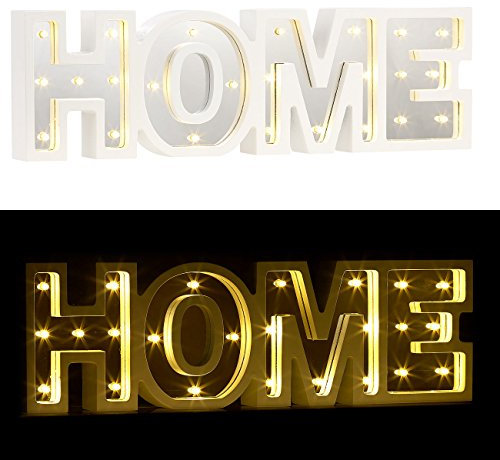 Lunartec Holzdeko: LED-Schriftzug Home aus Holz & Spiegeln mit Timer & Batteriebetrieb (Beleuchteter Schriftzug, Beleuchteter Wand, Beleuchtung)