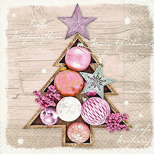 20 Servietten Weihnachten Kugeln Sterne Weinnachtsbaum auf Holz 33x33 cm