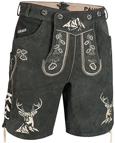 PAULGOS Herren Trachten Lederhose HK4 + Träger, Echtes Leder, Größe 50, Grau