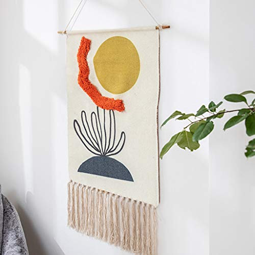 WABMJGW Aztekische Makramee Wandbehang, handgewebte Quaste Tapisserie Wanddekoration, dreidimensionale Webmuster und Druckdesign, schicke Banner Blanket für Kinderzimmer Dekor,Orange-50 x 70 cm