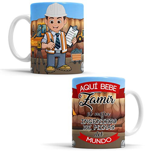 OyC Original y Creativo Taza para Ingeniero de Minas - Taza Aquí Bebe el Mejor Ingeniero de Minas del Mundo - Taza con Frase y Dibujo Personalizada con Nombre (Ingeniero de Minas)