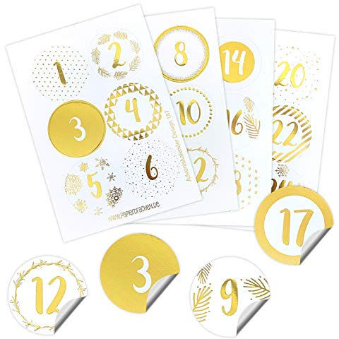 Papierdrachen 24 Adventskalender Zahlenaufkleber - Goldfoliert | Nummer 189 - Sticker für deinen Weihnachtskalender - zum Basteln und Dekorieren