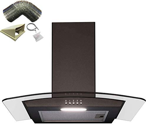 SIA 60cm Curved Glass Black Chimney Cooker Hood Kitchen Extractor & 3m Ducting