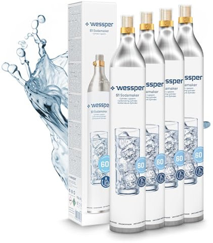 Wessper 4 x CO2-Zylinder, Geeignet für SodaStream, Aarke, Brita, WasserMaxx u.v.a Wassersprudler | 425g (60 l)